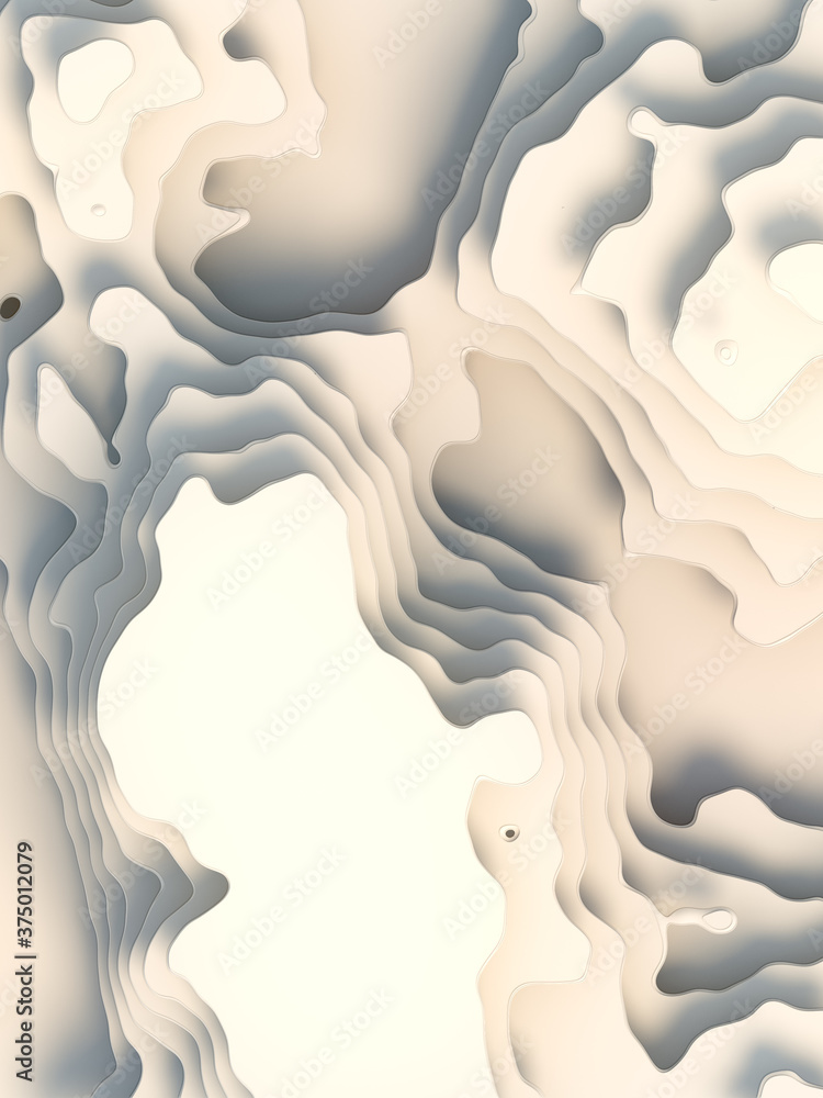 Aufkleber 3D rendering abstract topographic pattern. White topography levels
