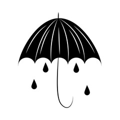 minimalist tattoo boho umbrella rain drops silhouette art icon over white background