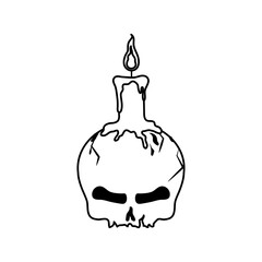 happy halloween, skull burning candle trick or treat celebration line icon style