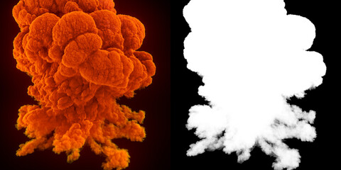 Detonation with orange chemical smoke with alpha channel. 3d render illustration