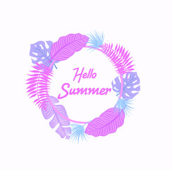 Hello summer vector illustration for background, mobile and social media banner, summertime card, party invitation template. Lettering summer concept with natural elements.