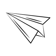 minimalist tattoo boho paper plane line art icon over white background