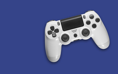 White Game controller on blue background