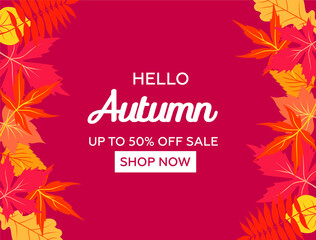 Autumn sale background layout decorate with leaves for shopping or promo poster and frame flyer or web banner. Vector illustration template.