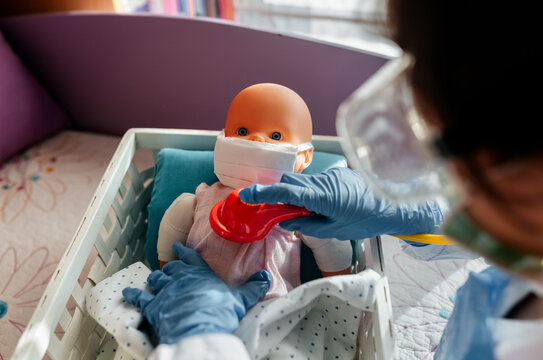Little girl playing at home