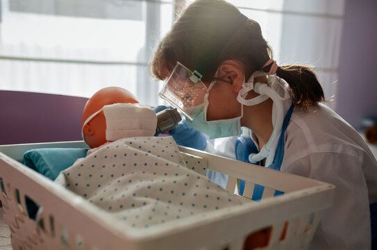 Little girl playing at home