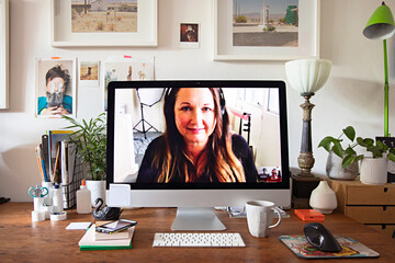 Having a video conference with a colleague during isolation / lockdown for Covid19