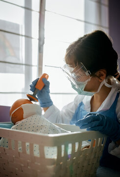 Little girl playing at home