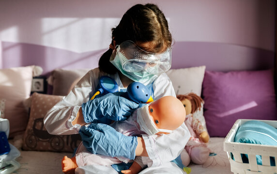 Little girl playing at home