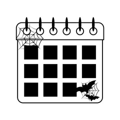 happy halloween, calendar bats cobweb trick or treat party celebration line icon style