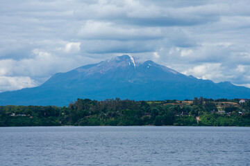 Obraz premium View of Calbuco Volcano and Llanquihue Lake. Puerto Varas, Chile