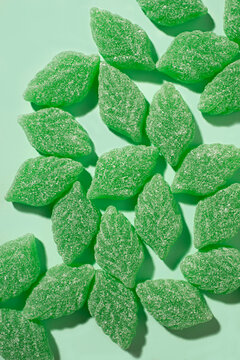 Close up of green leaf candy