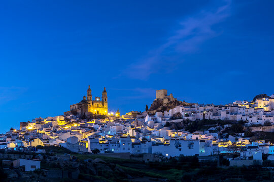 Ancient town Olvera in the evening, Cadiz province, Andalusia, Spain