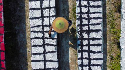Sukoharjo Indonesia August 10 2020 : pattren fabric hanging in the field, making batik process