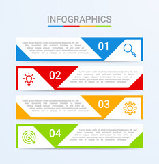 Business data visualization, infographic template with 4 steps on blue background, vector illustration