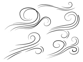 hand drawn set wind doodle blow, gust design isolated on white background.  illustration vector handrawn style