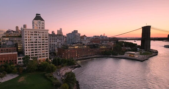 Brooklyn Bridge park by the East River and DUMBO area New York