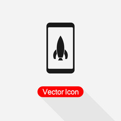 Mobile Startup Icon, Rocket In Mobile Icon Vector Illustration Eps10