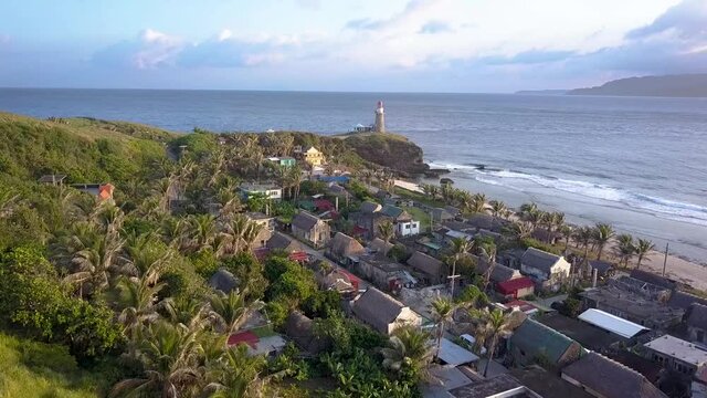 Aerial shot of Sabtang Lighthouse and town in Batanes Philippines