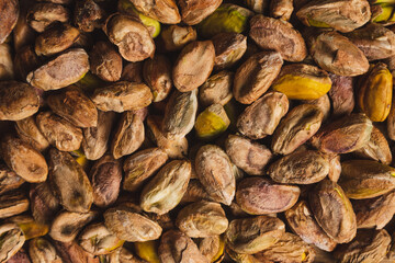 Peeled roasted salted pistachios top view