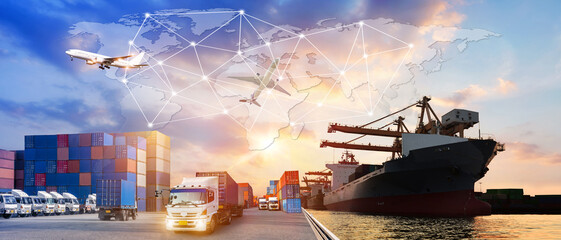 Business Logistics concept global partner connection of Container Cargo freight ship for Logistic...