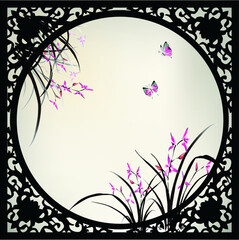 Chinese painting of Orchid and butterfly in ink style - 375026246
