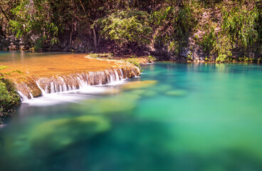 Semuc Champey waterfalls in the Peten jungle of Guatemala.