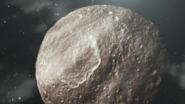 Approaching Mimas, Moon of Saturn. Elements of this Image furnished by NASA. 