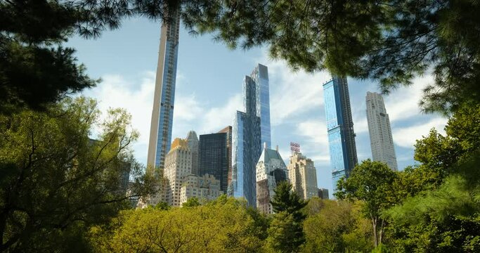 Manhattan skyscraper skyline view from Central Park New York City