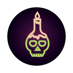 happy halloween, skull with burning candle trick or treat party celebration flat icon