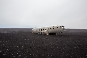 United States Navy Douglas Super DC-3 airplane crash on black sand beach in Sólheimasandur, Iceland
