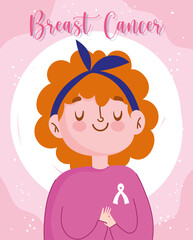 breast cancer awareness month cartoon cute woman portrait