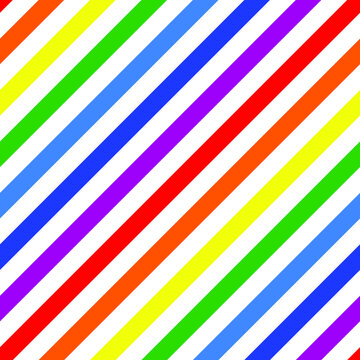 Seamless pattern of rainbow stripes on white background. Rainbow LGBT pride flag. International Day Against Homophobia, Pride Month symbol. Colorful design style in diagonal view