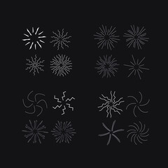 Set, colletion of vintage sunbursts, explosion doodles isolated on white background EPS Vector Abstract