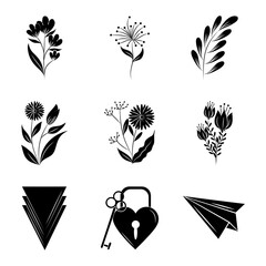 minimalist tattoo boho flowers floral decoration over white background silhouette art icons