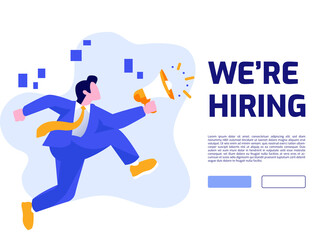 Hiring and Online Job Recruitment Concept. Suitable for web page banner, infographics, hero images, presentation.  Flat vector illustration isolated on white background.