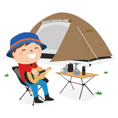 ソロキャンプの為のテントやキャンプ用品のイラスト Wall Mural Yukimco
