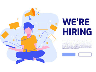 Hiring and Online Job Recruitment Concept. Suitable for web page banner, infographics, hero images, presentation.  Flat vector illustration isolated on white background.