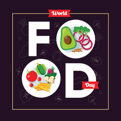 world food day banner with a plate of raw and healthy food concept for social media template