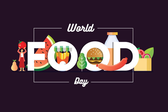 world food day banner with a plate of raw and healthy food concept for social media template