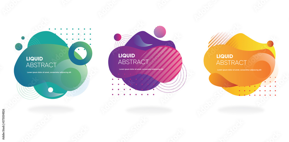 Poster set collection of dynamical colored forms and line. gradient abstract banners with flowing liquid sh