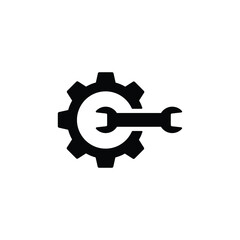 Gear with wrench icon vector on white