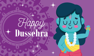 happy dussehra festival of india, lord rama mandala card, traditional religious ritual