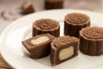 Mocha mooncake, a kind of traditional Chinese Snack for mid autumn festival