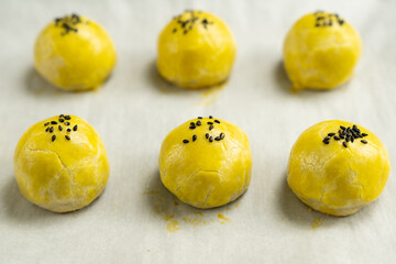 Shanghai yam paste with pork floss mooncake for Chinese Mid Autumn Festival celebration