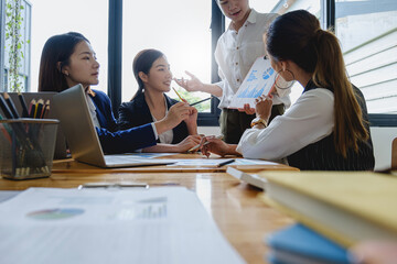 Group of Businessman and Accountant checking data document on digital tablet for investigation of corruption account . Anti Bribery concept.