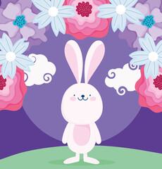 Obraz na płótnie Canvas happy mid autumn festival, delicate flowers decoration and rabbit cartoon, blessings and happiness