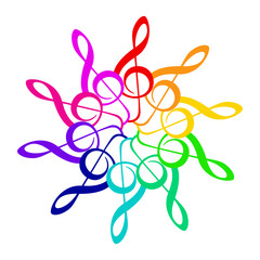 Abstract flower made of treble clefs colorful vector