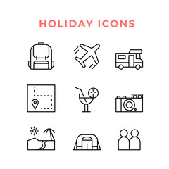 Holiday icon set in line style vector