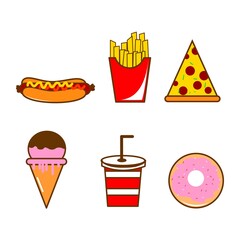 Cartoon illustration of very delicious and sweet fast food